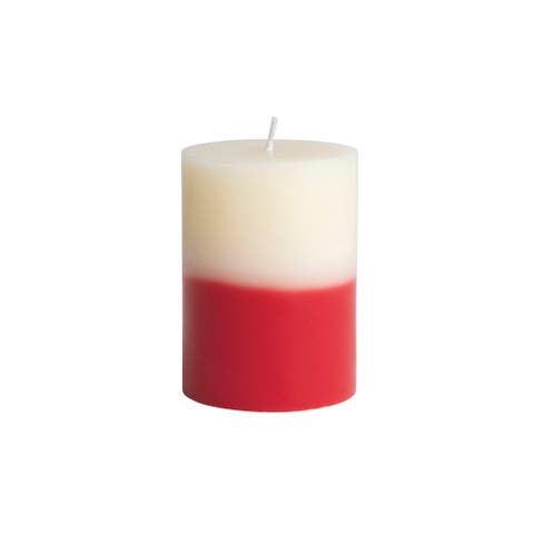 Unscented Two-Tone Pillar Candle, Cream Color and Red