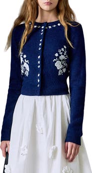 English Factory Floral Embroidered Cardigan