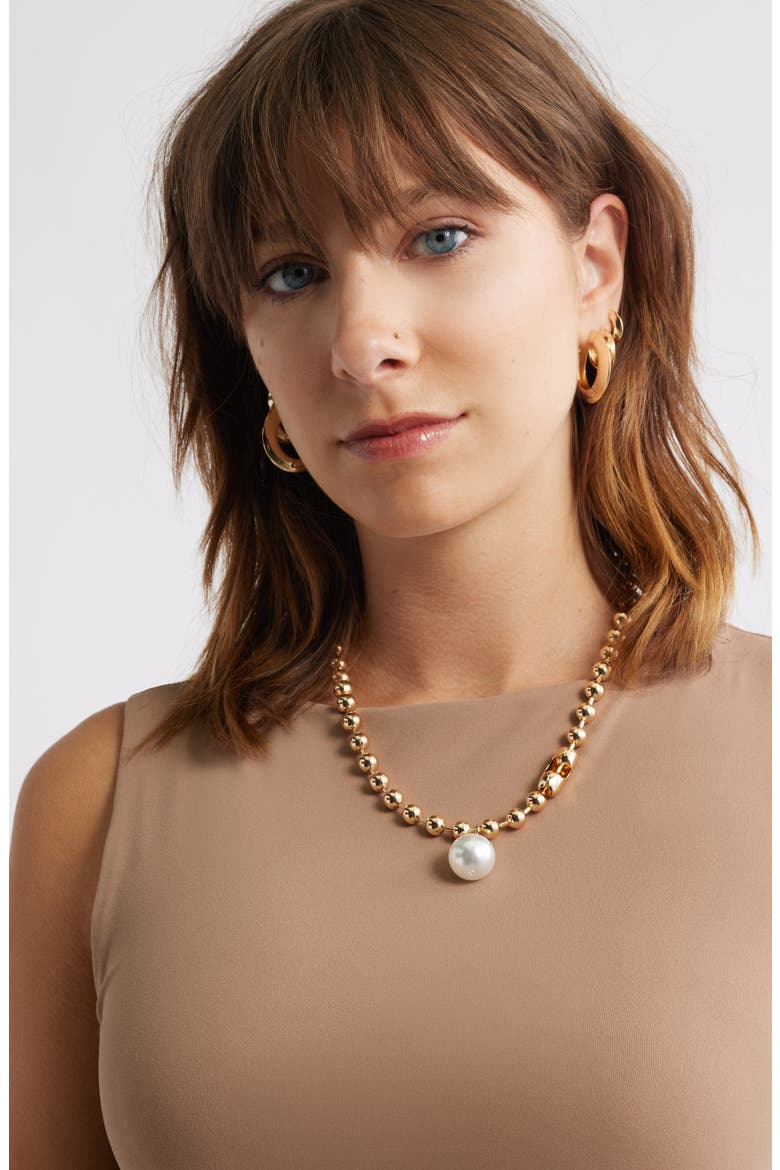 Shotbead Cultured Pearl Collar Necklace, Alternate, color, WHITE- GOLD