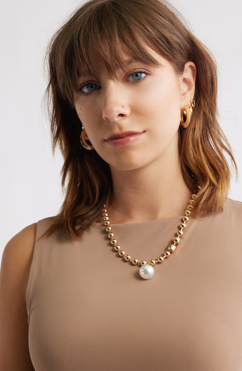 Open Edit Shotbead Cultured Pearl Collar Necklace, Alternate, color, White- Gold