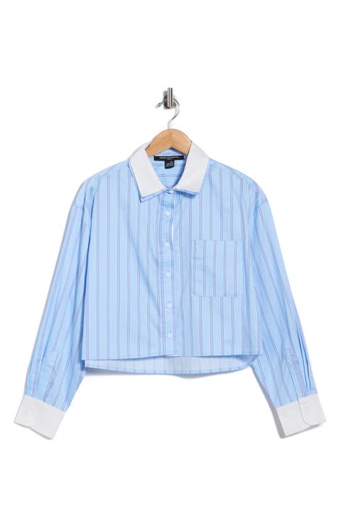 Long Sleeve Stripe Double Collar Button-Up Shirt