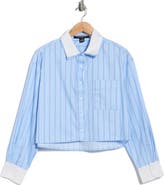 French Connection Long Sleeve Stripe Double Collar Button-Up Shirt