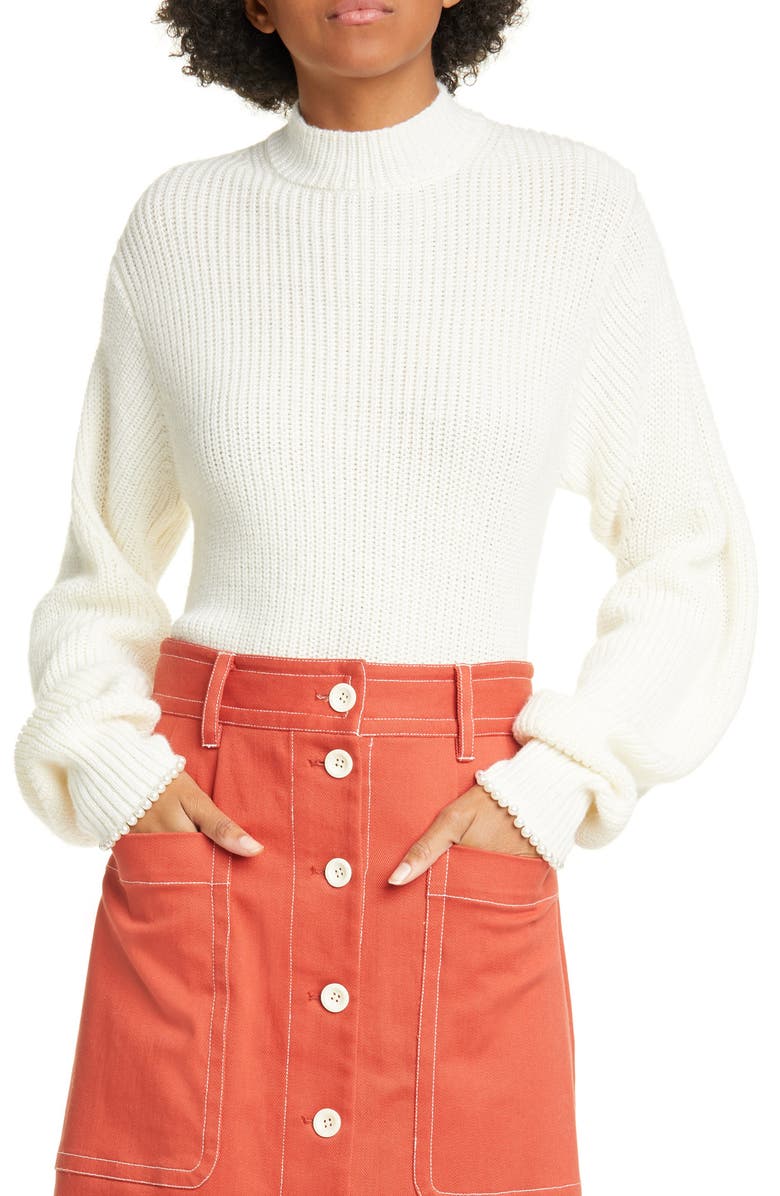Sea Imitation Pearl Cuff Wool Blend Sweater, Main, color, 