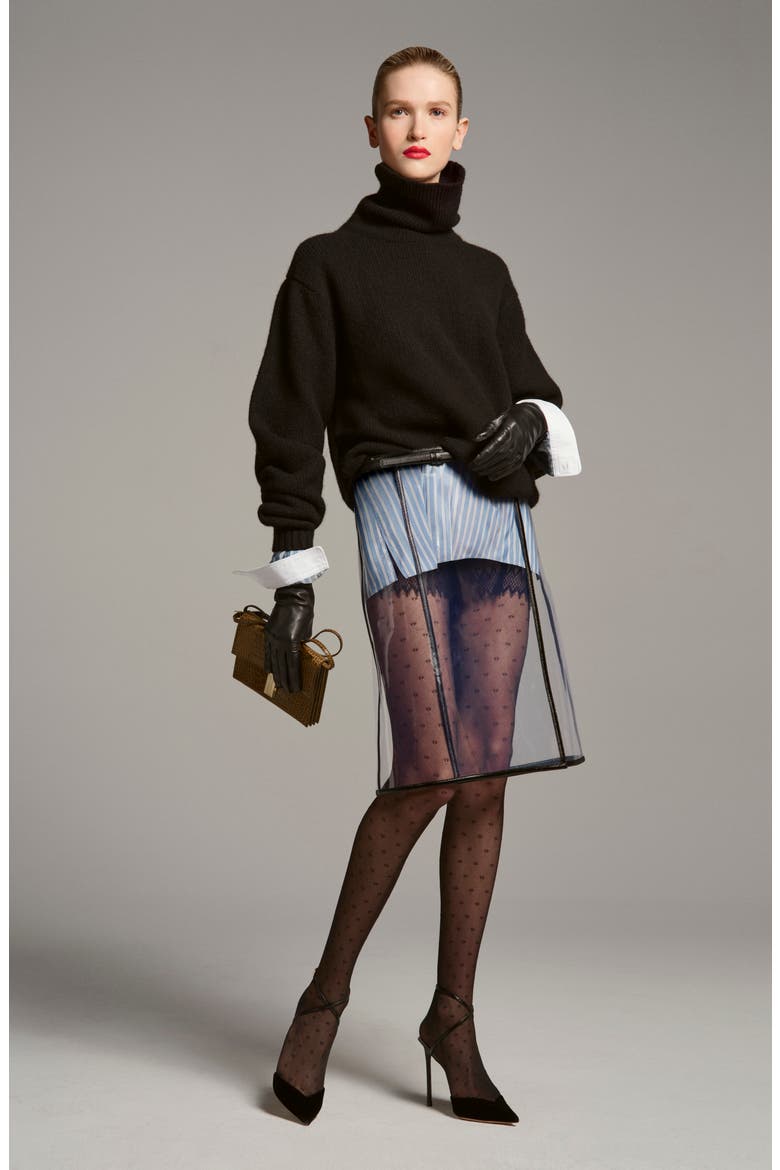 Glass Tech Leather Midi Skirt, Main, color, BLACK