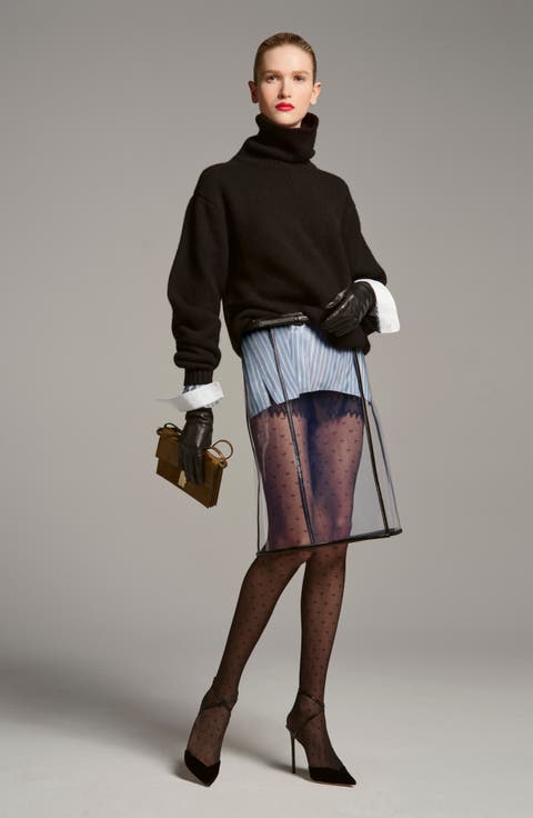 Glass Tech Leather Midi Skirt