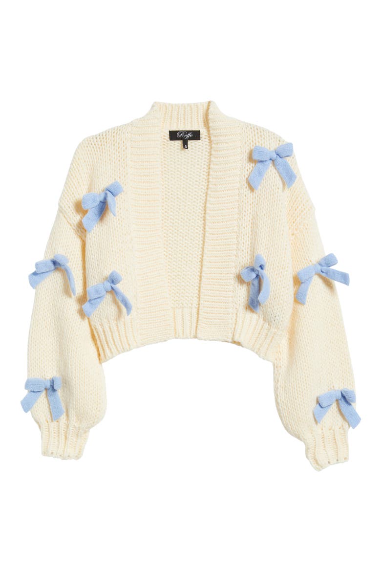 Bow Accent Crop Open Front Cardigan, Alternate, color, IVORY