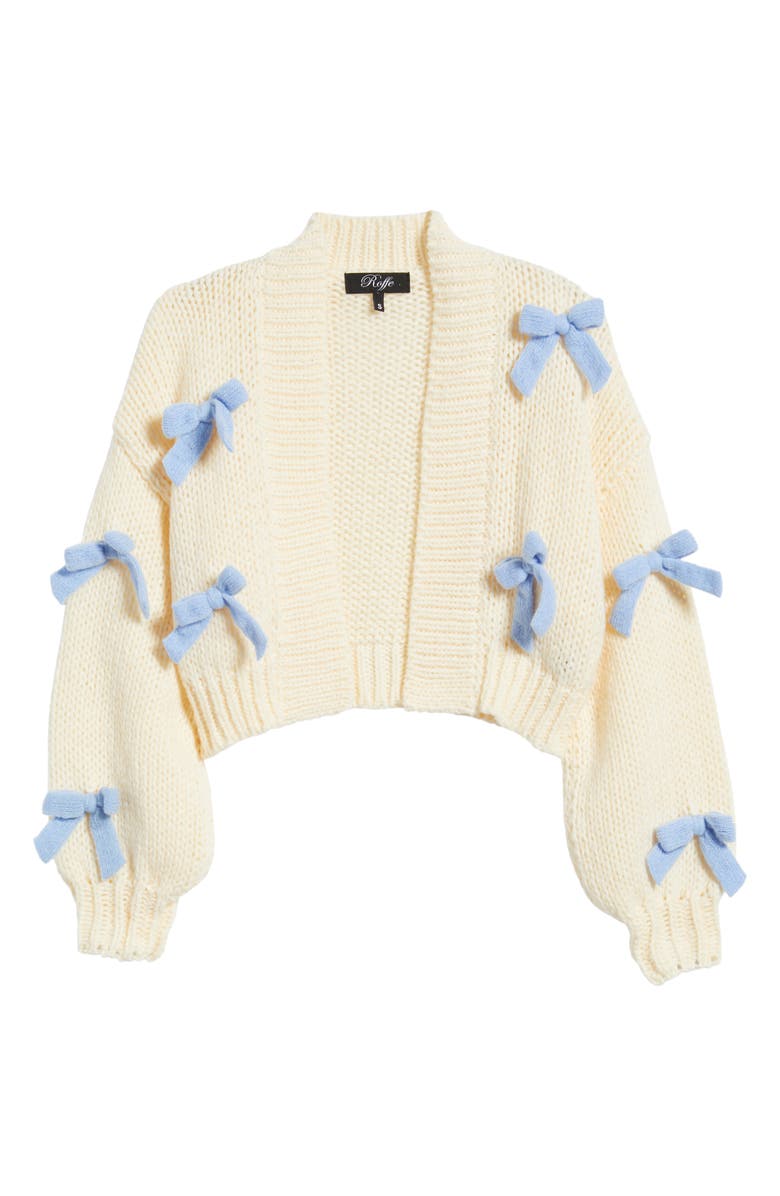 Roffe Accessories Bow Accent Crop Open Front Cardigan, Alternate, color, Ivory
