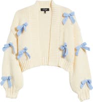 Roffe Accessories Bow Accent Crop Open Front Cardigan
