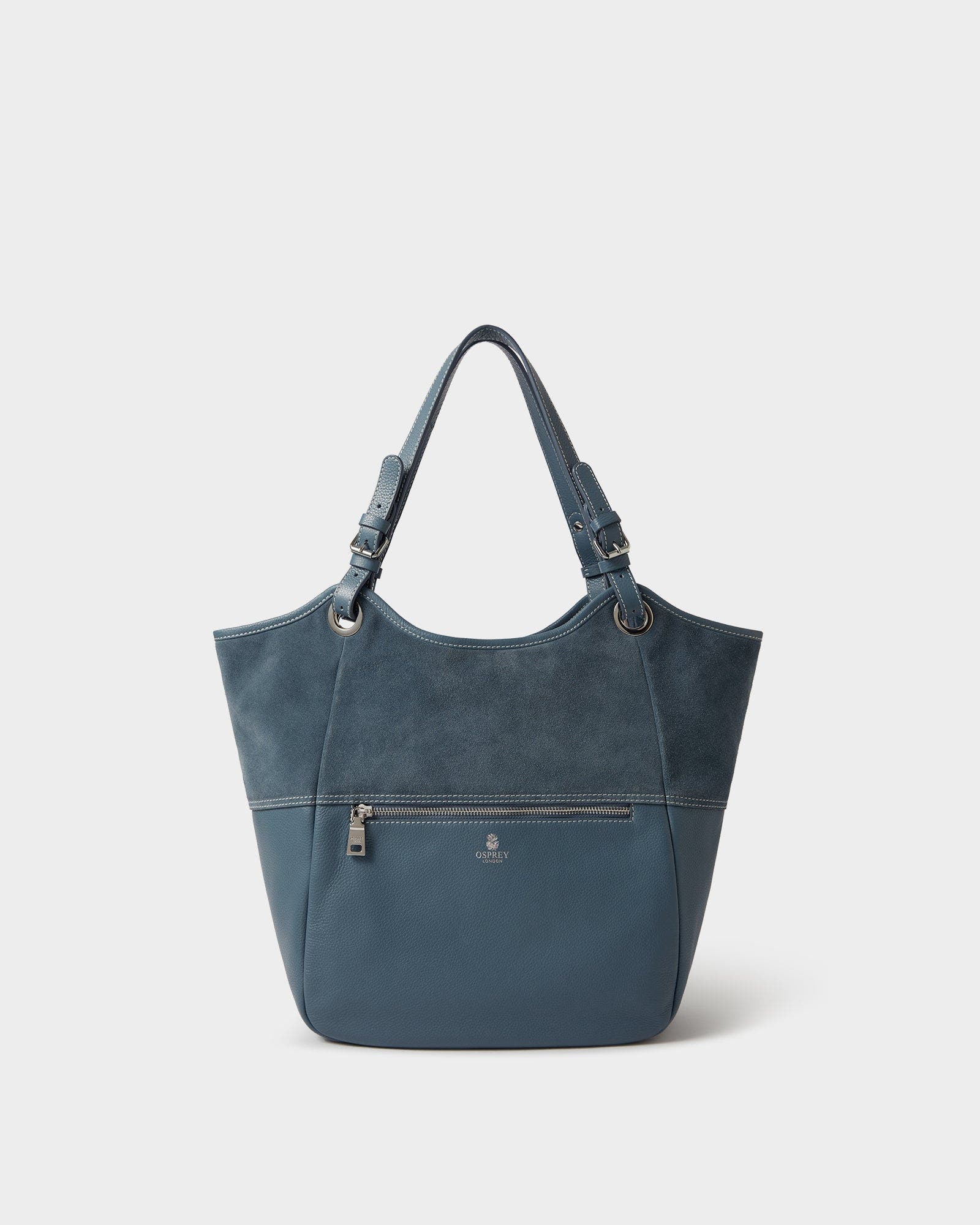 The Luxe Woodstock Suede & Leather Tote Bag, Main, color, Denim