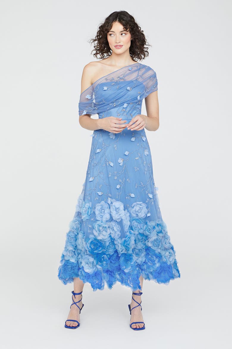 Meredith Floral Dress, Main, color, Cornflower Blue