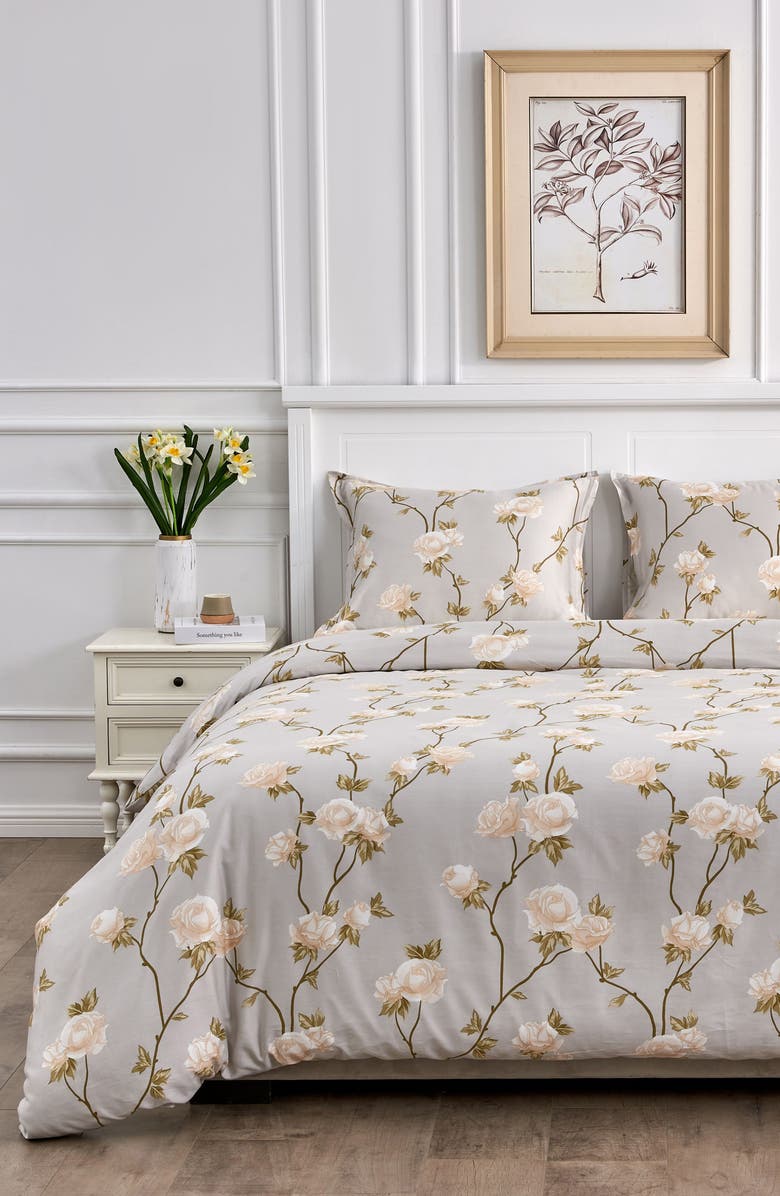 MELANGE HOME Rose 400 Thread Count Cotton Duvet Set, Alternate, color, Ivory