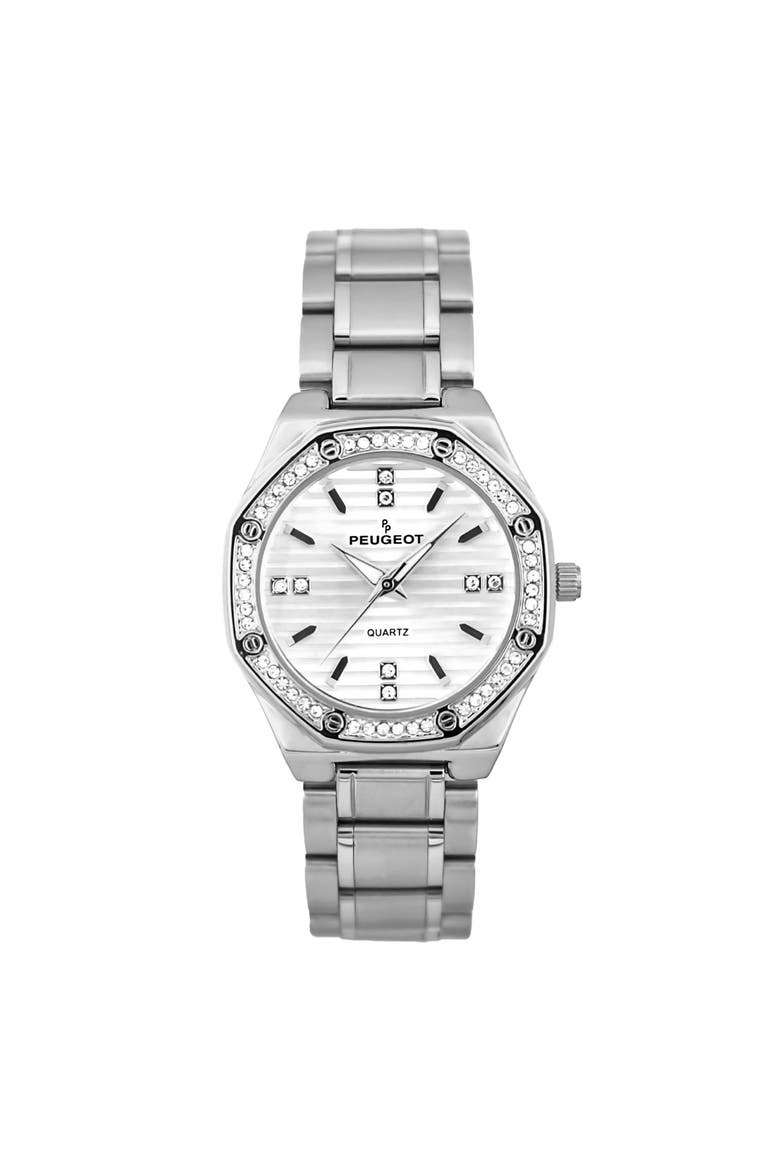 Hexagonal crystal bezel bracelet watch- 32MM, Main, color, Silver
