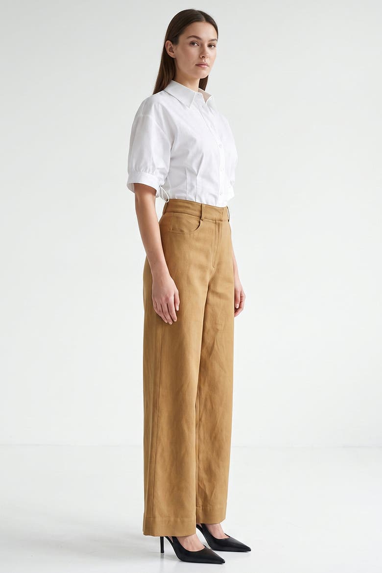 Sienna High Waisted Wide Leg Linen Pants, Alternate, color, CAMEL