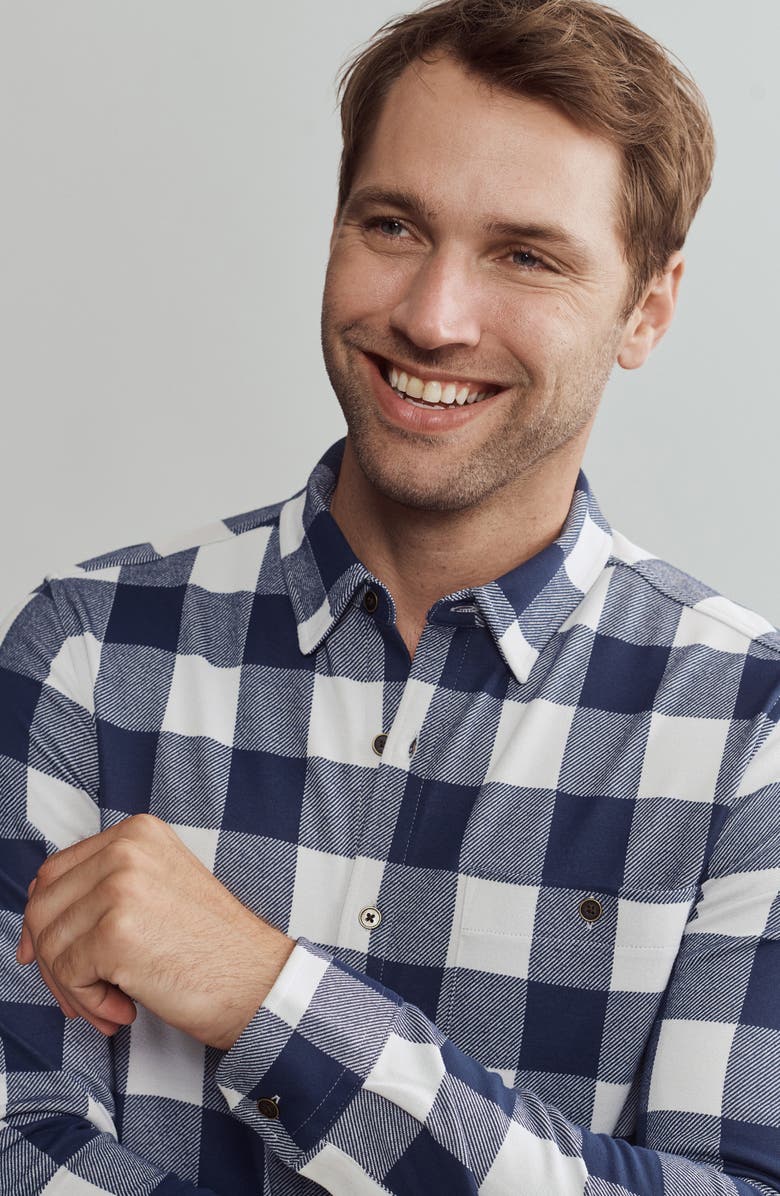 Rhone Hardy Check Flannel Button-Up Shirt, Alternate, color, Sleet Gray Buffalo Check