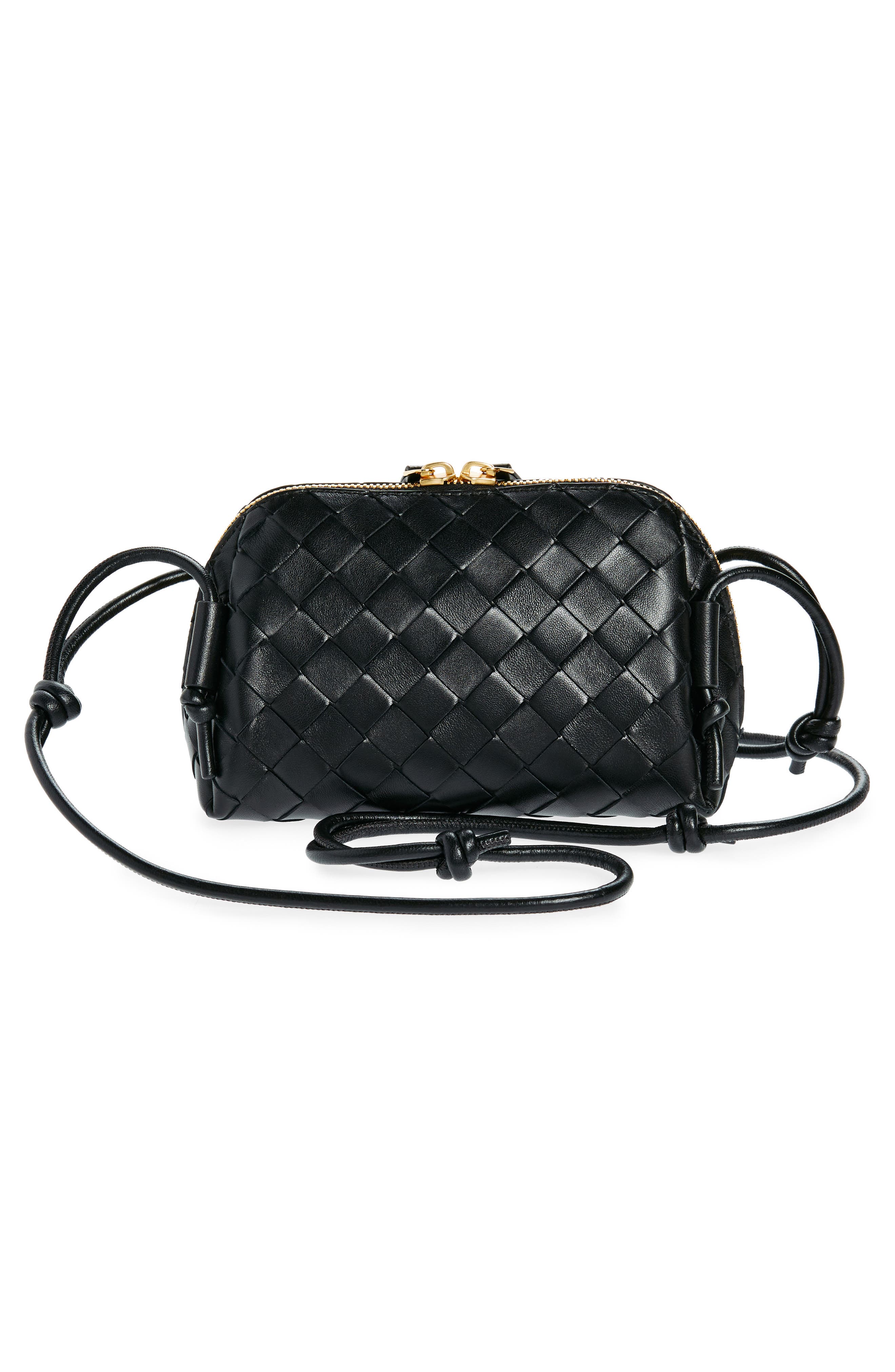 Bottega Veneta Mini Concert Intrecciato Leather Crossbody Bag, Alternate, color, 8425 Black-Gold