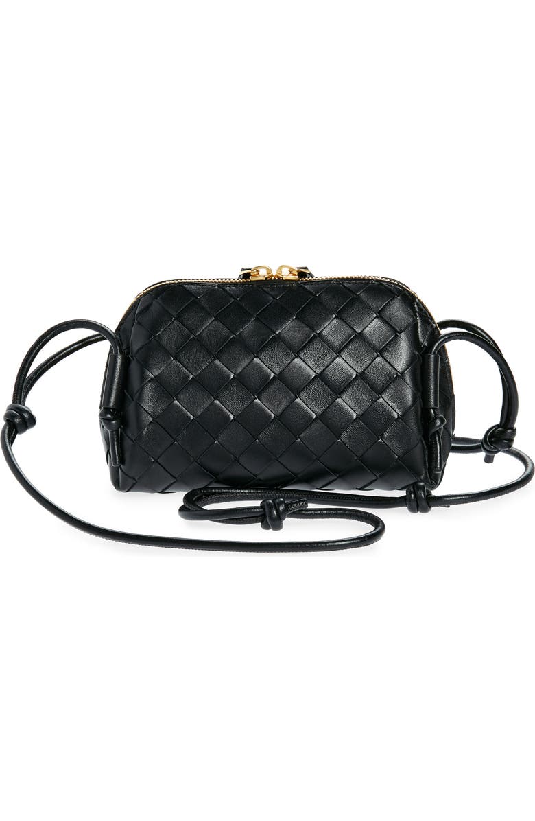 Bottega Veneta Mini Concert Intrecciato Leather Crossbody Bag, Alternate, color, 8425 Black-Gold