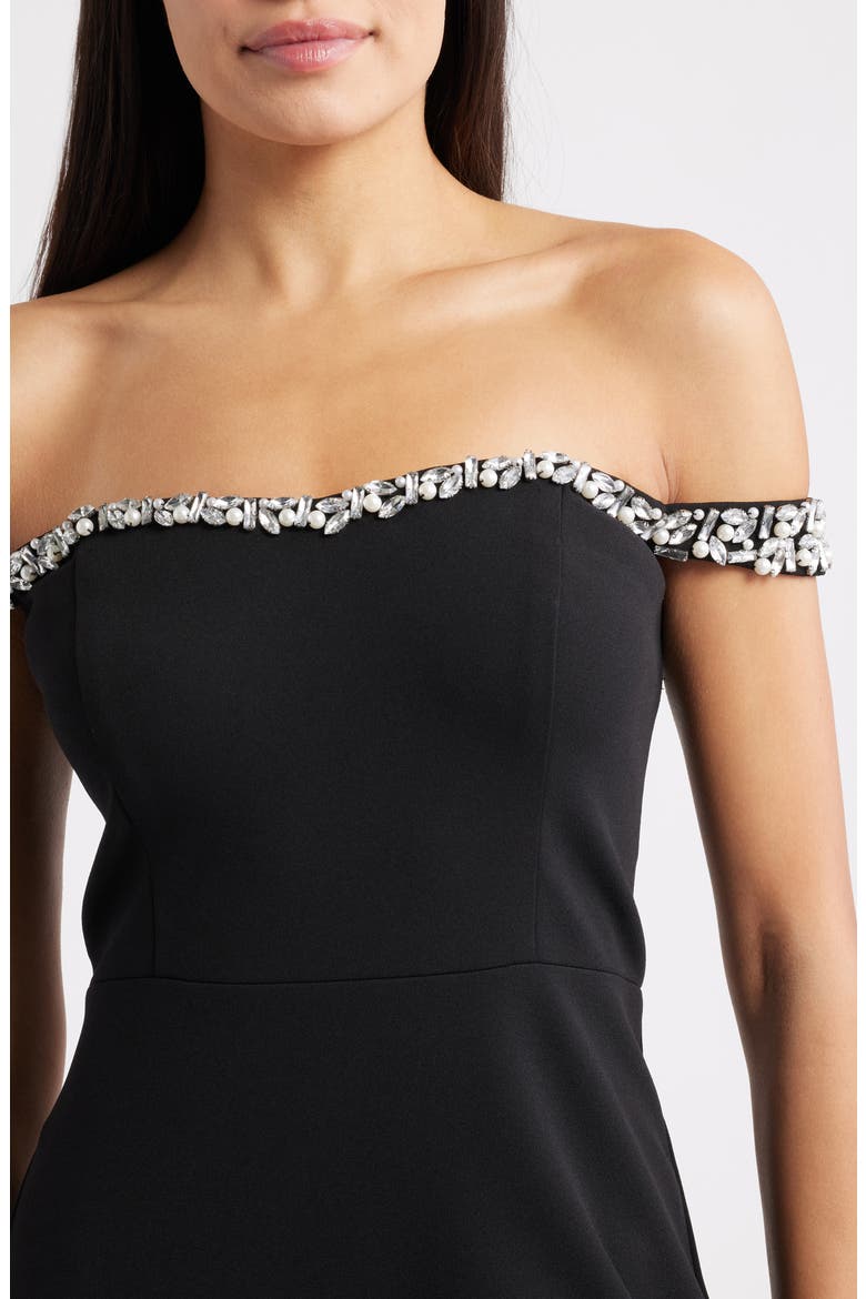 Embellished Off the Shoulder Cocktail Dress, Alternate, color, BLACK