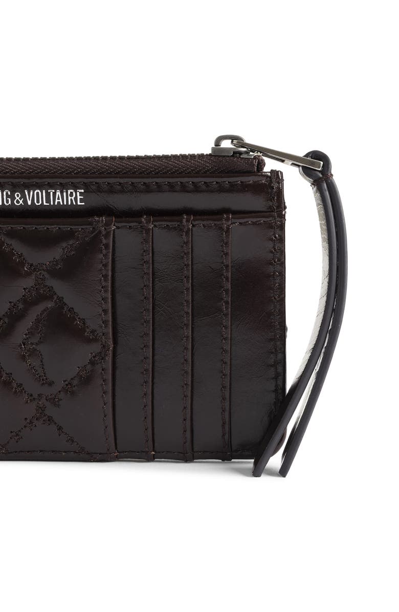 Zadig & Voltaire Vintage Monogram Quilted Leather Zip Card Case, Alternate, color, Brownie