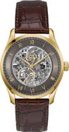 BOSS Principle Skeleton Automatic Leather Strap Watch, 41mm