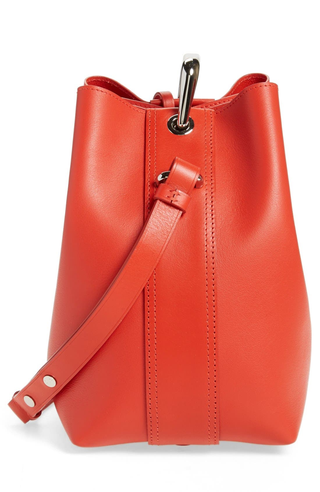 'Mini Quill' Leather Bucket Bag, Alternate, color, CHERRY