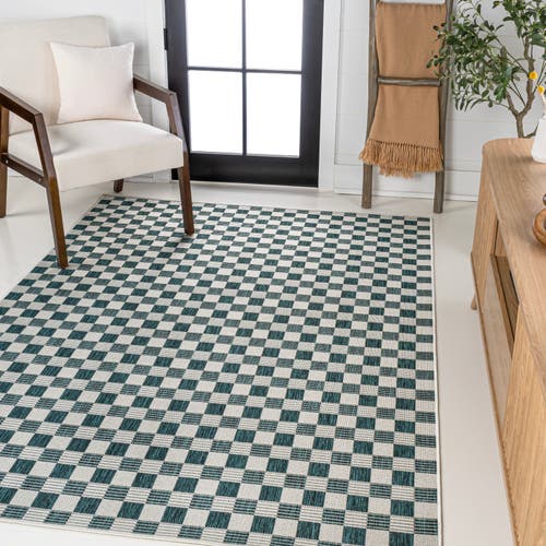 Jonathan Y Aimee Traditional Cottage Checkerboard Indoor/outdoor Area Rug In Turquoise/cream