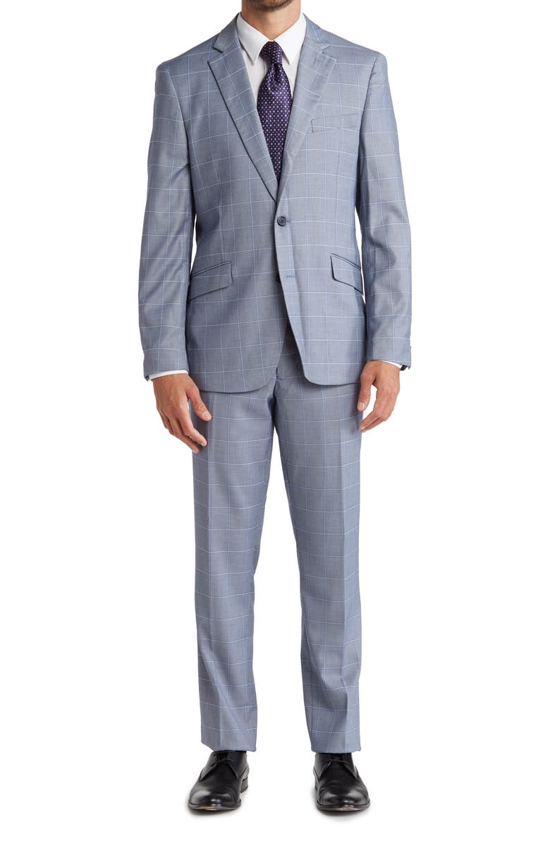 SAVILE ROW CO Hoxton Blue Windowpane Two-Button Notch Lapel Suit, Main, color,