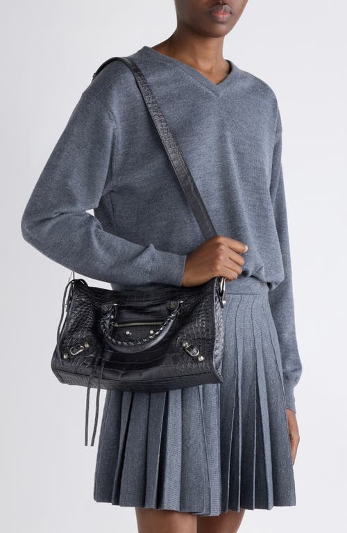 Balenciaga Small Le City Croc Embossed Leather Top Handle Bag