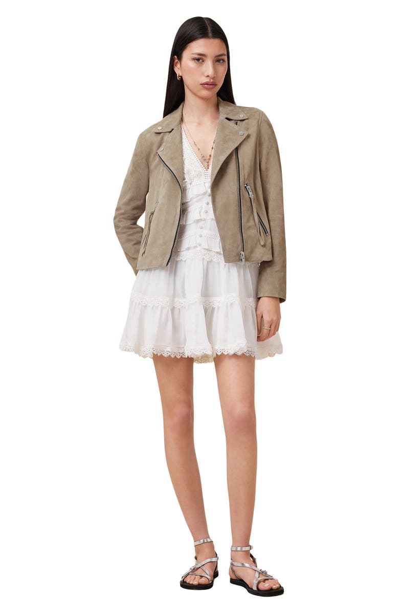 AllSaints Dalby Suede Moto Jacket, Alternate, color, Warm Grey