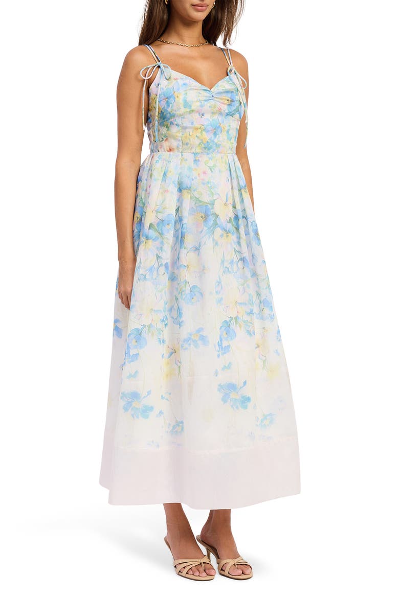 Vivian Tie Straps Midi Dress, Alternate, color, IVORY BLUE YELLOW