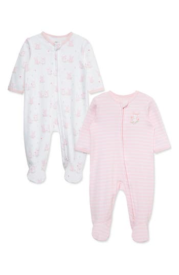Shop Little Me Cuddly 2-pack Assorted Organic Cotton Footies In Pink