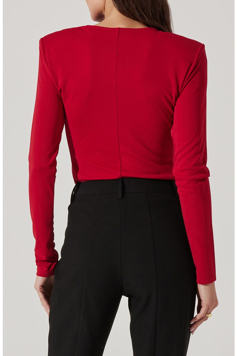 Cowl Neck Shoulder Pad Top, Alternate, color, RED