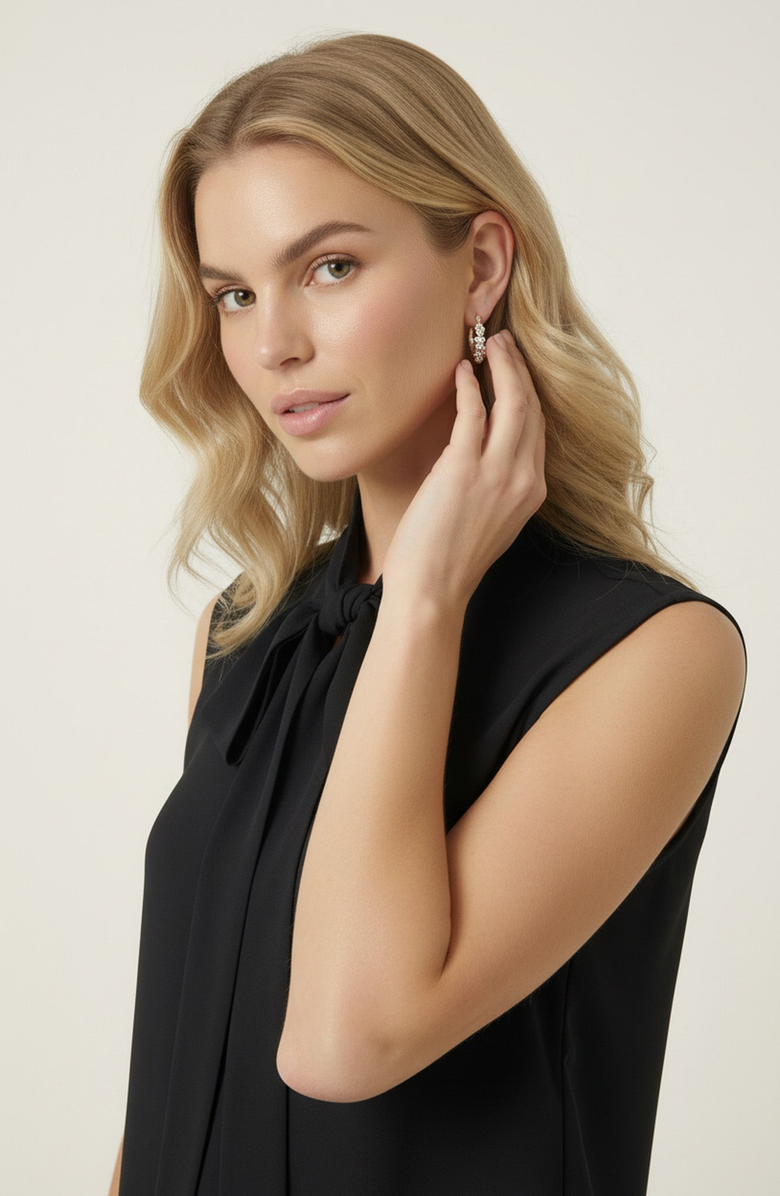 Modenaire Sleeveless Tie Neck Blouse and Wide Leg Pant Set, Alternate, color, Black