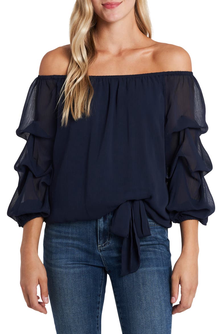 Off the Shoulder Tiered Sleeve Blouse, Main, color, CAVIAR