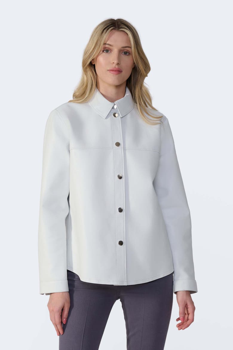 Frankie Leather Shirt Jacket, Alternate, color, White