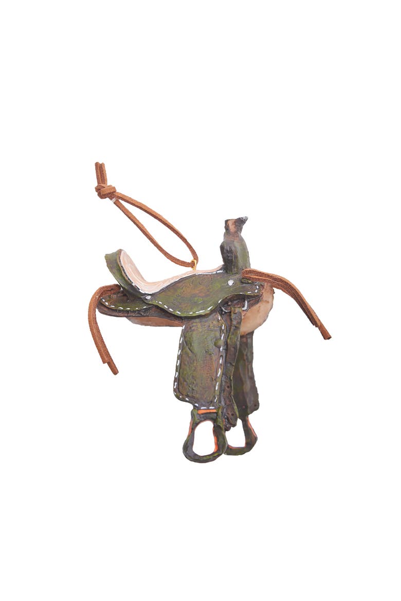 Western Saddle Ornament, Main, color, Brown