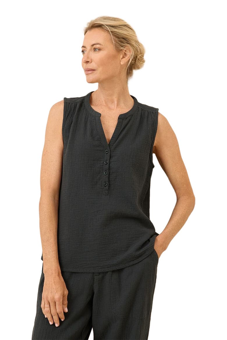 Organic Cotton Coastal Double Gauze Henley Tank, Alternate, color, Black