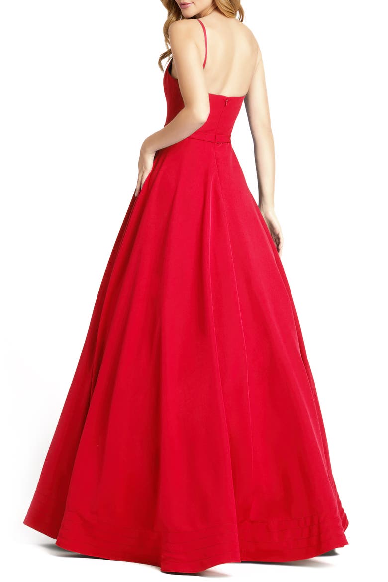 V-Neck Crepe Ballgown, Alternate, color, RED