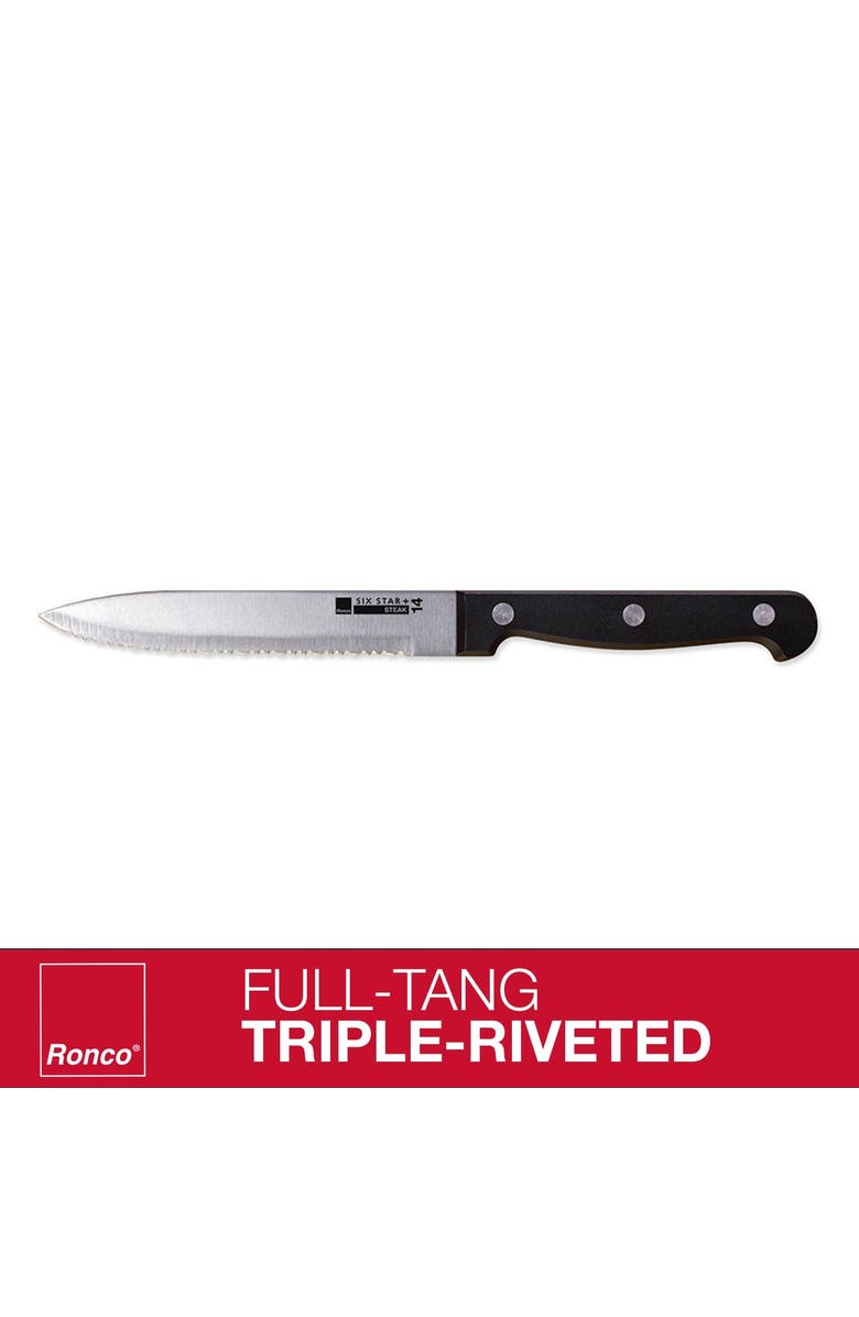RONCO 4 Piece Steak Knife Set,Stainless-Steel Serrated Blades, Full-Tang Knives, Alternate, color, Black
