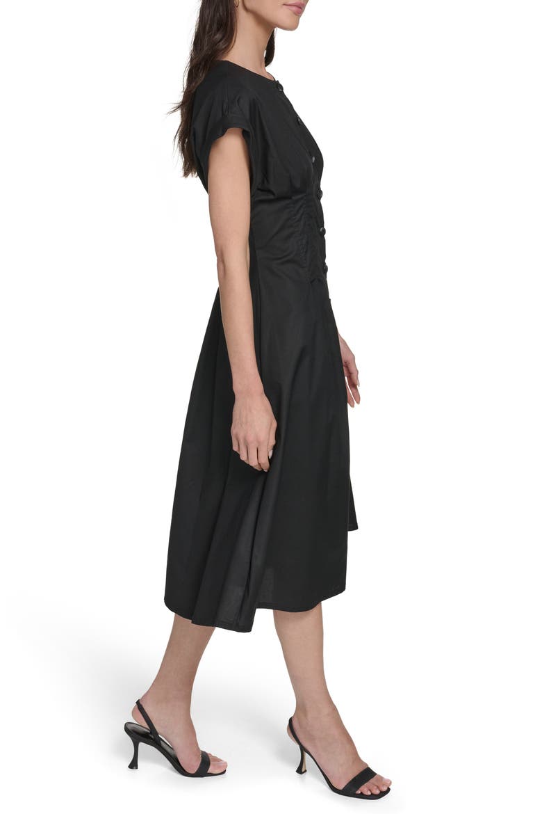 Pintuck Fit and Flare Shirtdress, Alternate, color, BLACK