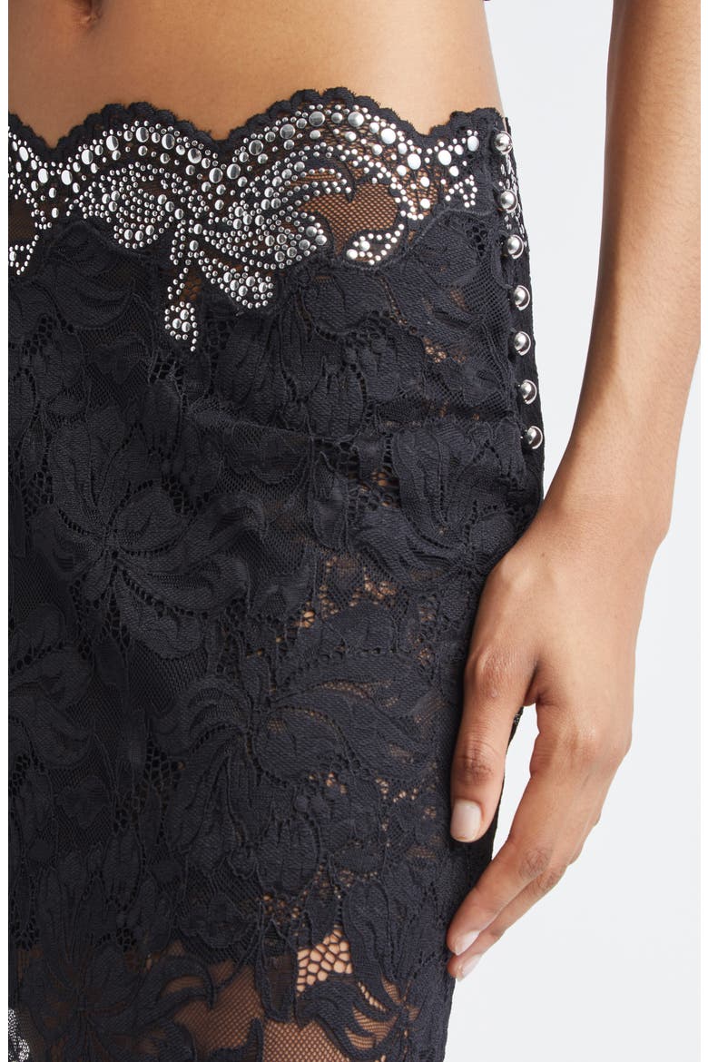 Stud Embellished Lace Skirt, Alternate, color, BLACK