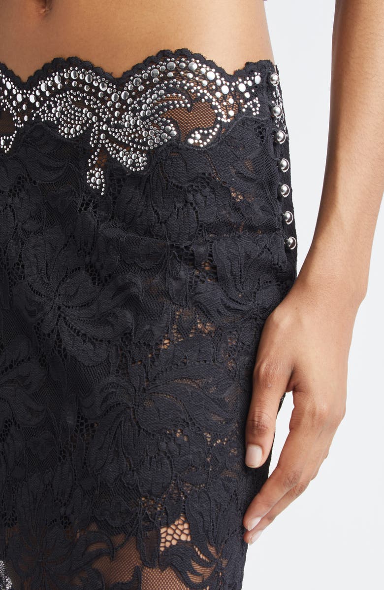 Rabanne Stud Embellished Lace Skirt, Alternate, color, Black