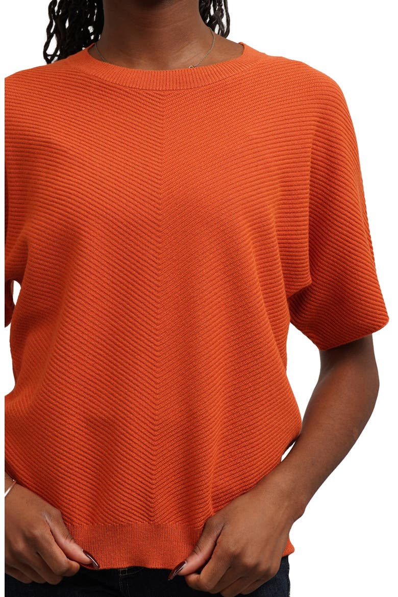 Chevron Rib Short Sleeve Sweater, Alternate, color, SPCED HEATHER