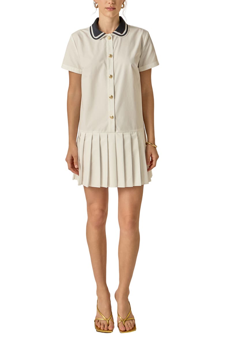 Crochet Collar Pleated Minidress, Main, color, WHITE