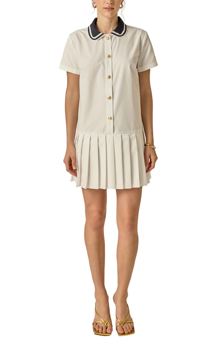 English Factory Crochet Collar Pleated Minidress, Main, color, White