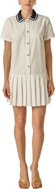 English Factory Crochet Collar Pleated Minidress
