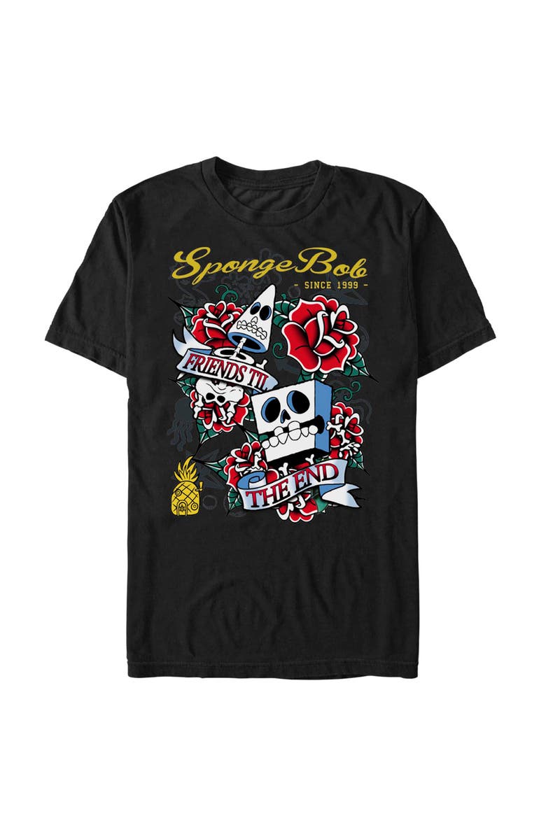 SpongeBob SquarePants Men's SpongeBob SquarePants Friends Til the End  Graphic T-Shirt, Alternate, color, Black