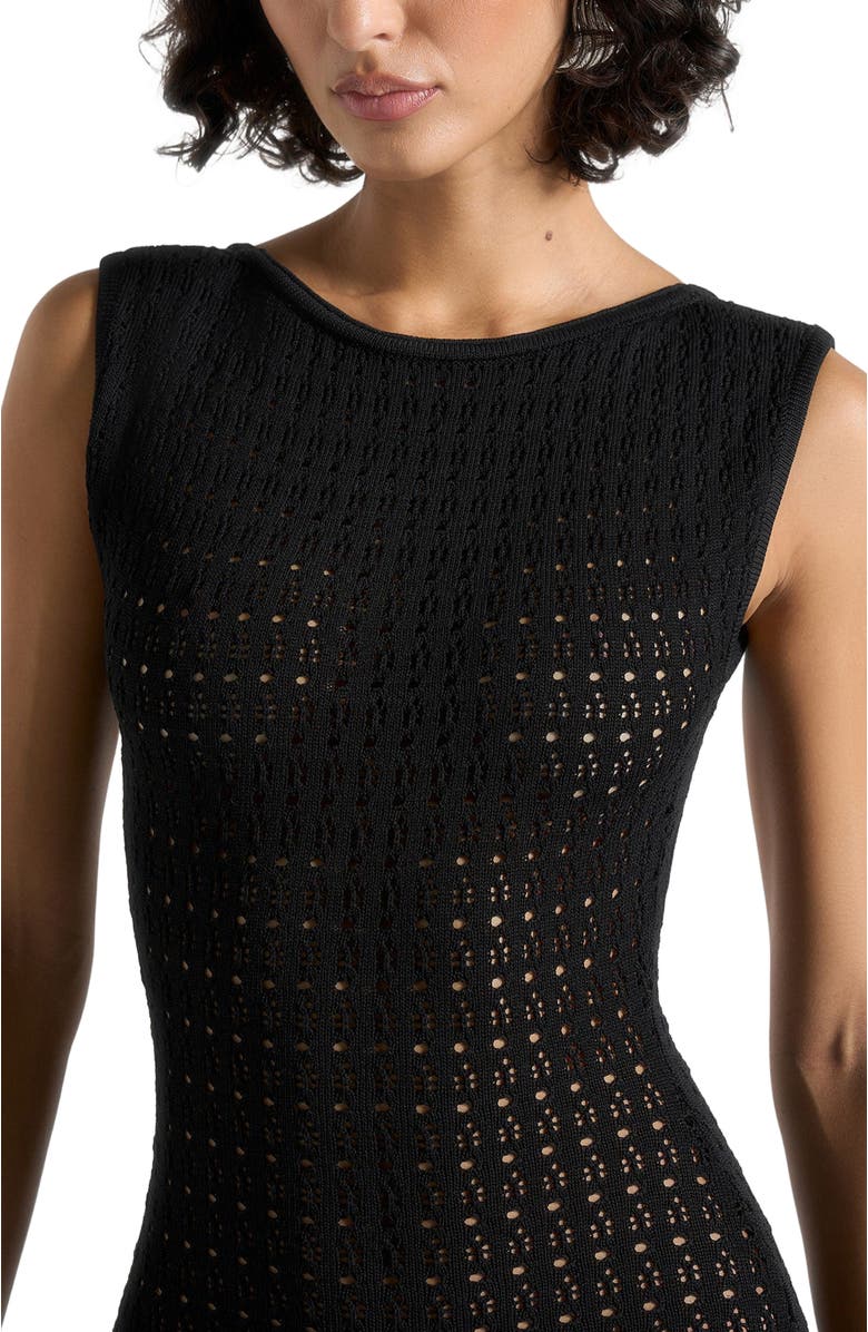 Manière De Voir Keyla Pointelle Mini Dress With Belt, Alternate, color, Black