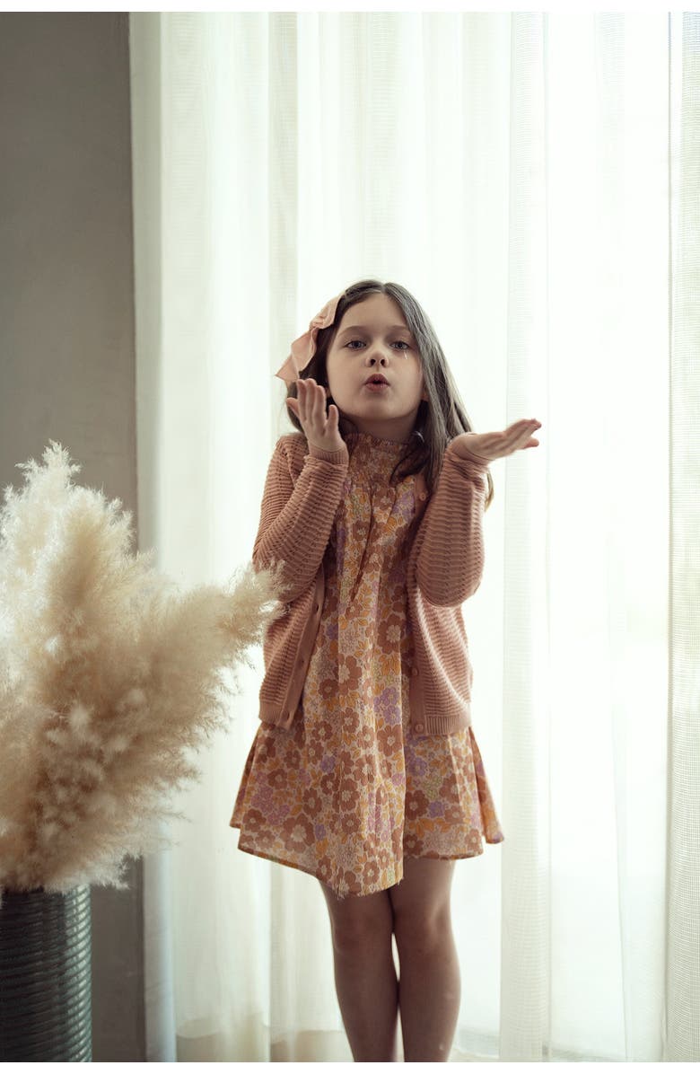 Space Grey Floral Print Woven 3/4 Sleeves Dress, Alternate, color, Pink