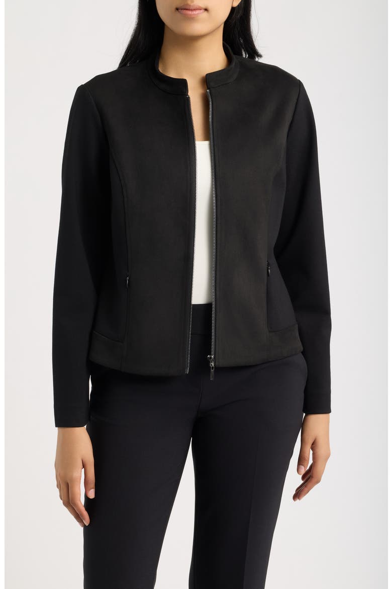 Faux Suede Moto Jacket, Main, color, ANNE BLACK
