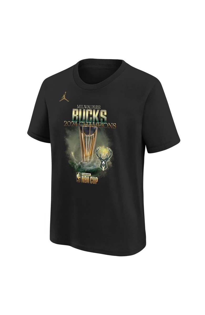Jordan Brand Youth Jordan Brand Black Milwaukee Bucks 2024 NBA Cup Champions Locker Room T-Shirt, Alternate, color, 